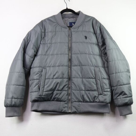 U.S. Polo Assn. Jacket Mens XL Gray Puffer Coat Ribbed Hem Streetwear - Picture 1 of 9